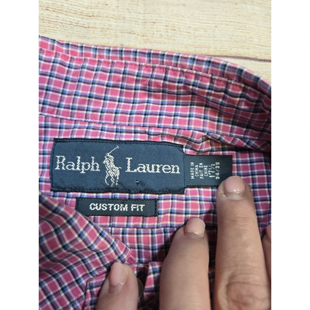 Polo Ralph Lauren Men Shirt Multi Plaid Custom Fit 17.5 Long Sleeve Button Down